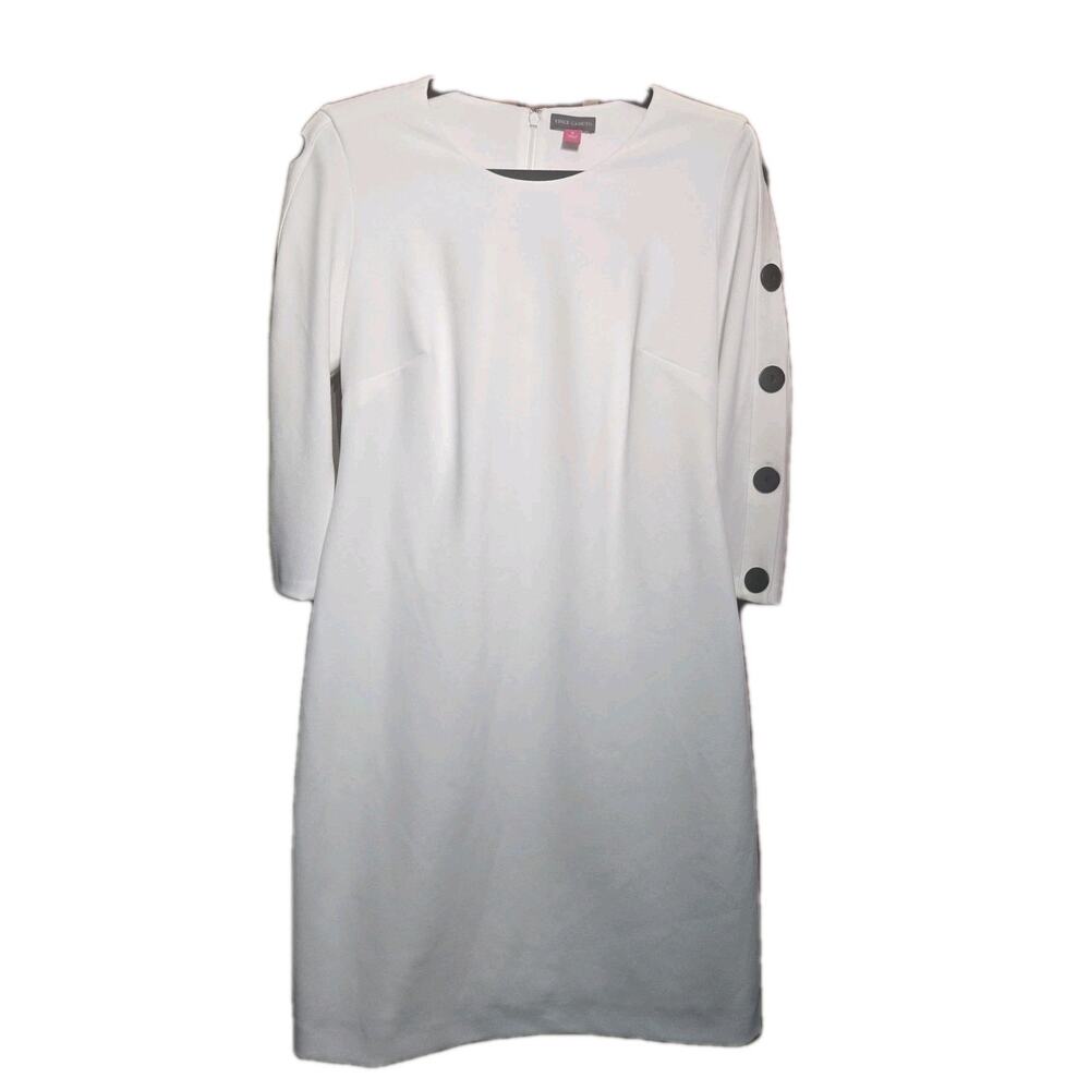 Vince Camuto Womens White Button 3/4-Sleeve Shift Sheath Scoop-Neck Dress Size 8